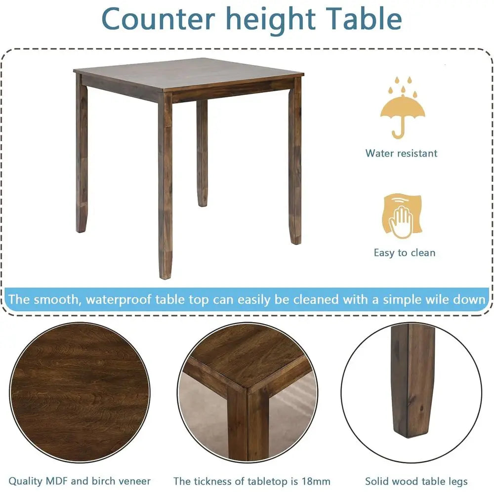 Walnut Square Counter Height Dining Table for 4