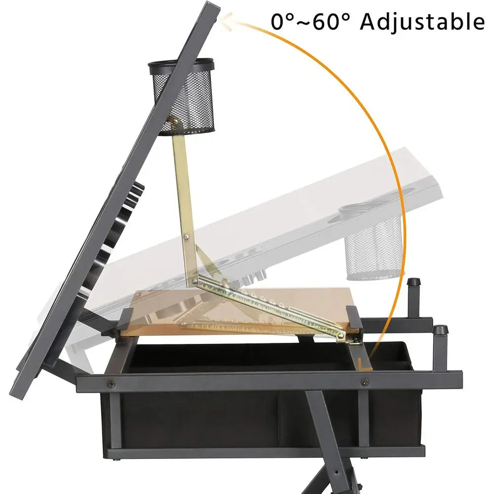 Adjustable Height Artist Desk with Storage Drawers and Stool