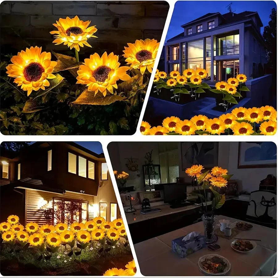 1PC 1/3 Heads Sunflower Solar LED Lights,Warm White Atmosphere Outdoor Decoration