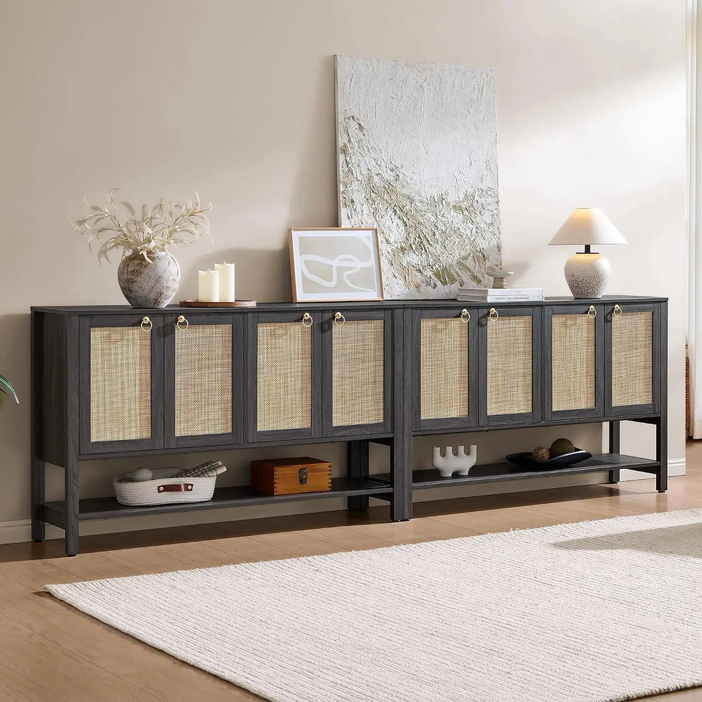 Rattan Sideboard Buffet Cabinet with Open Storage