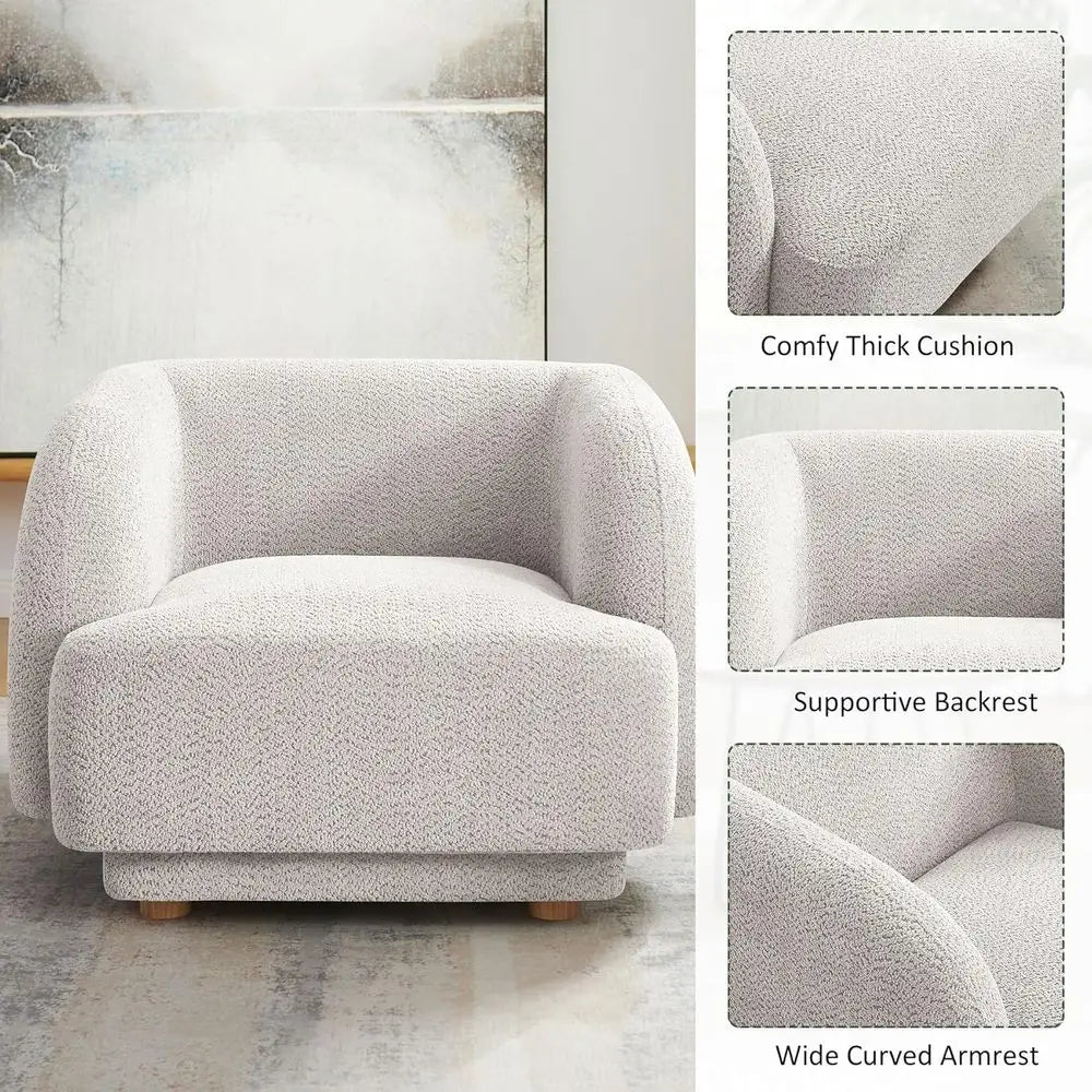 Large Comfortable Barrel Chair, Wooden Legs, Stylish Upholstered Armchair for Living Room, Bedroom, or Waiting Area (Camel)