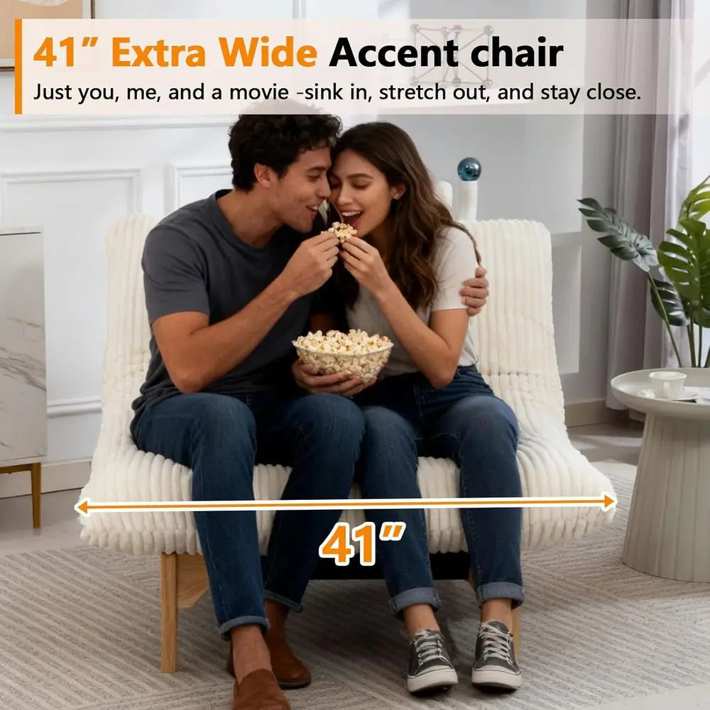 Oversized 44 White Corduroy Cloud Lounge Chair