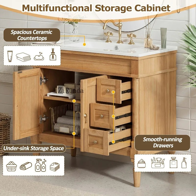 Bathroom Vanity with Ceramic Sink, Soft Close Doors, Adjustable Shelves