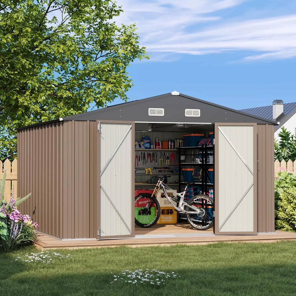10x10ft Metal Outdoor Storage Shed Lockable