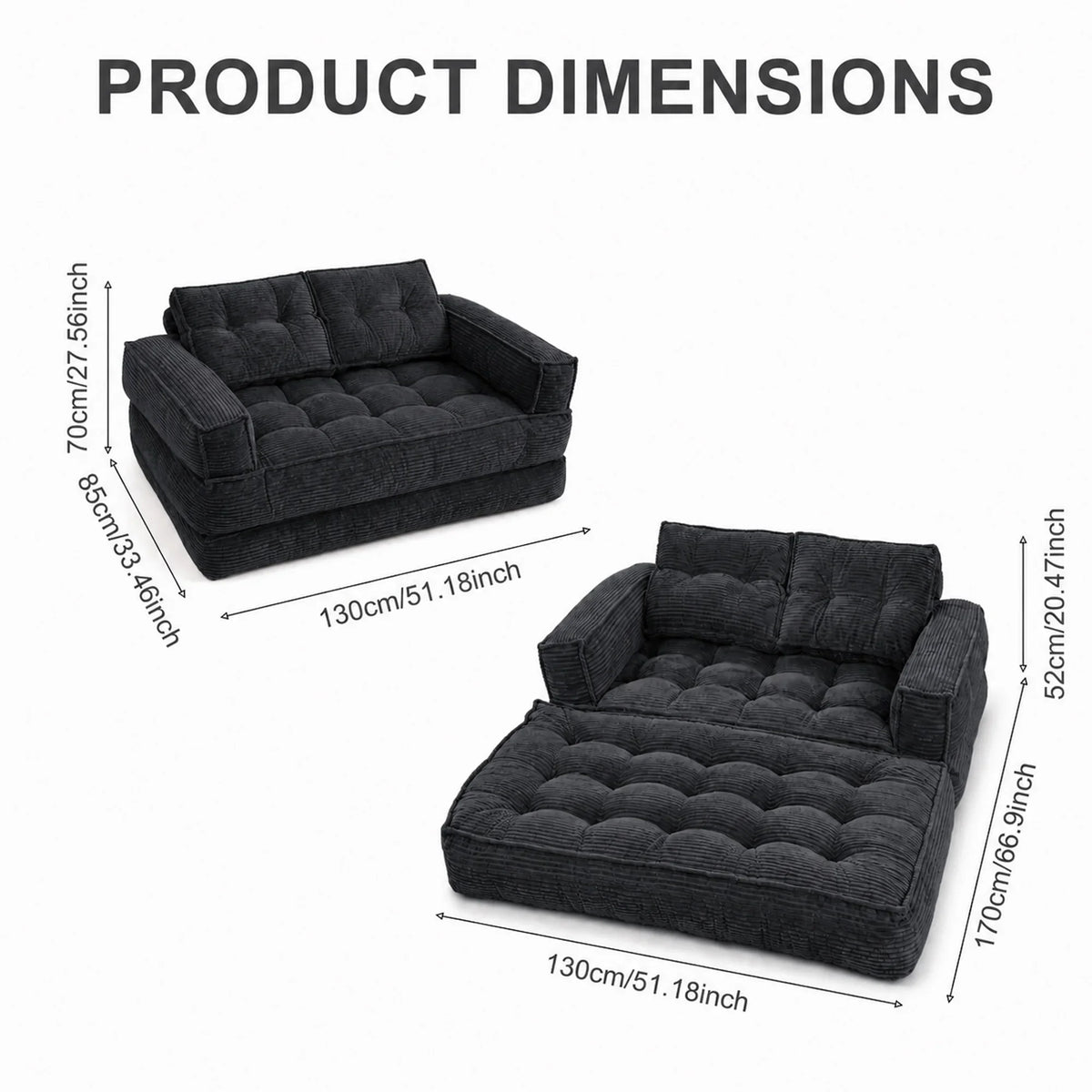 51" 2-Seater Modular Corduroy Sofa with Chaise