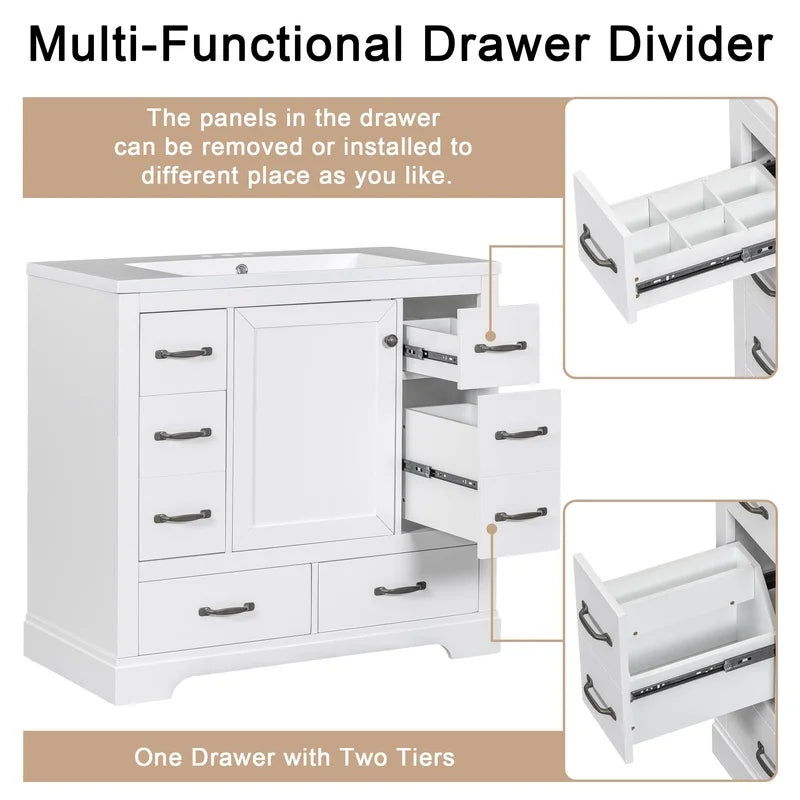 36" White Bathroom Vanity with Sink