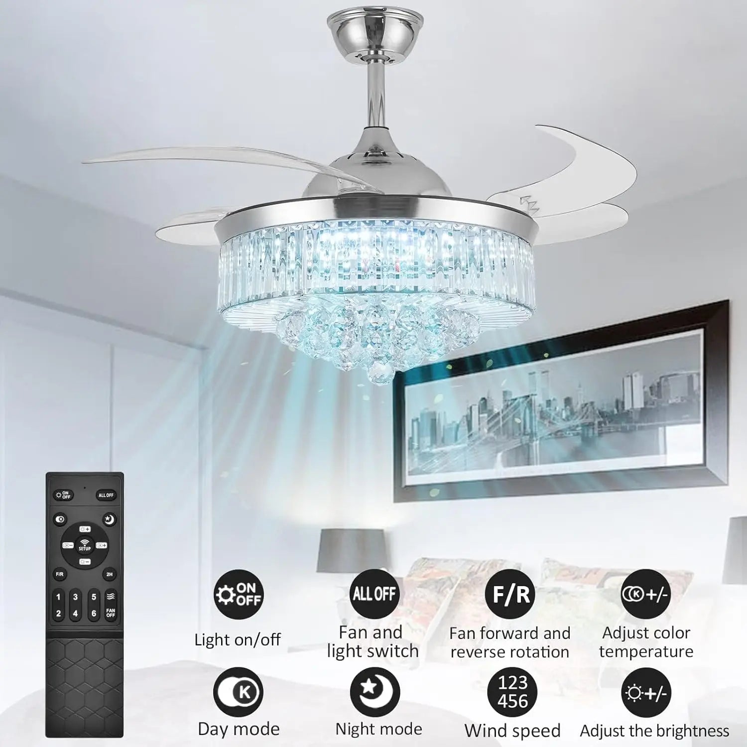 42" Crystal Ceiling Fan with Lightm