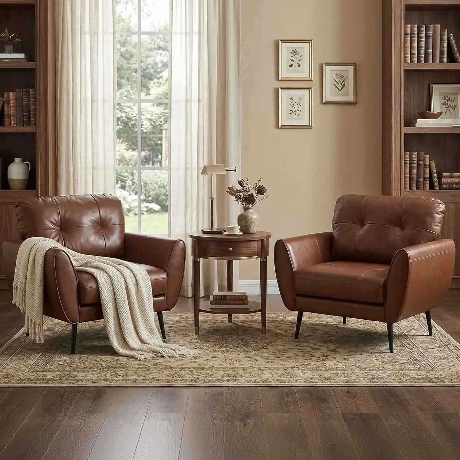 Leather Accent Chair Set Tufted