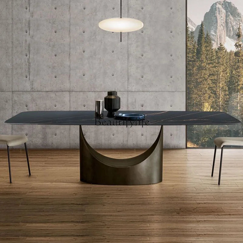 Minimalist rock slab dining table U-shaped table rack