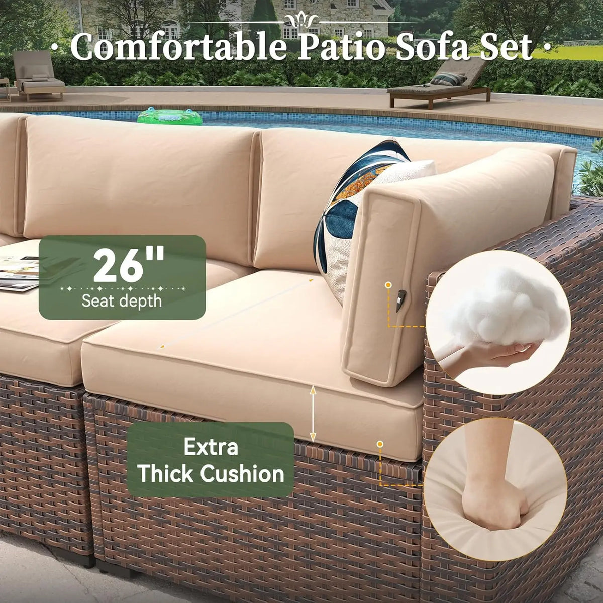 7 Piece Patio Set Wicker Rattan Sectional Sofa Set with Coffee Table