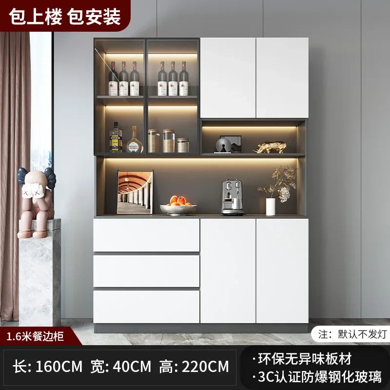 Kitchen Cabinet Sideboards Tall Cabinet with Glass Doors and Drawer Wine Cabinet Pantry Hunch with Shelves Kitchen Island