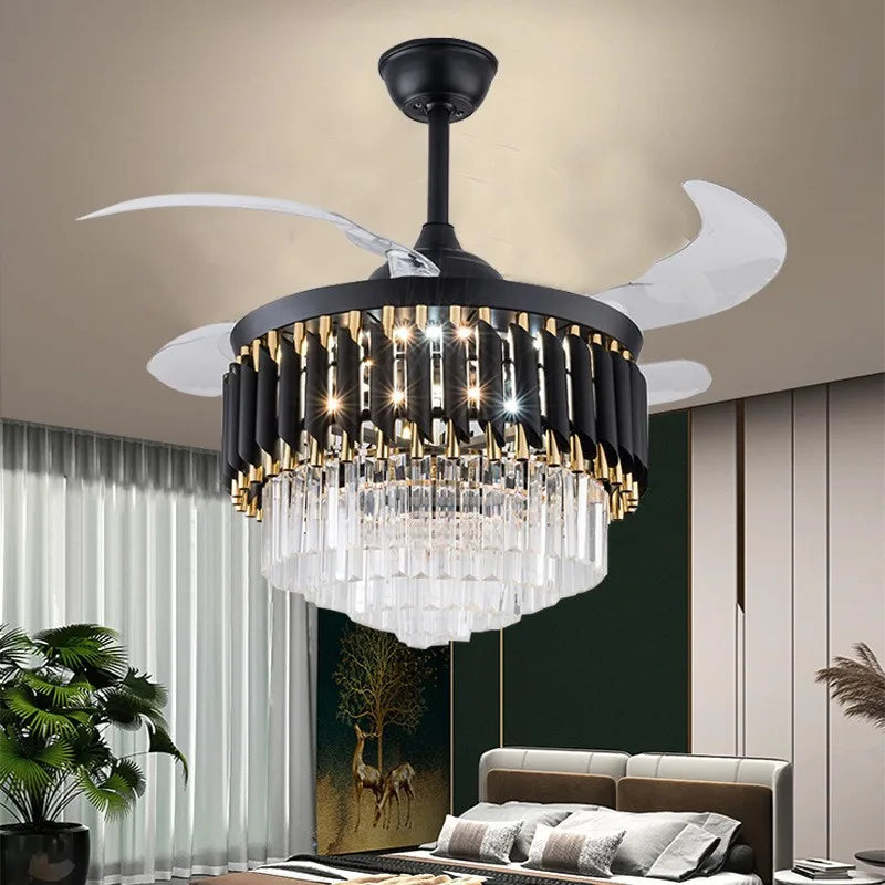 Crystal Dimmable 3 Color Retractable Ceiling Fan