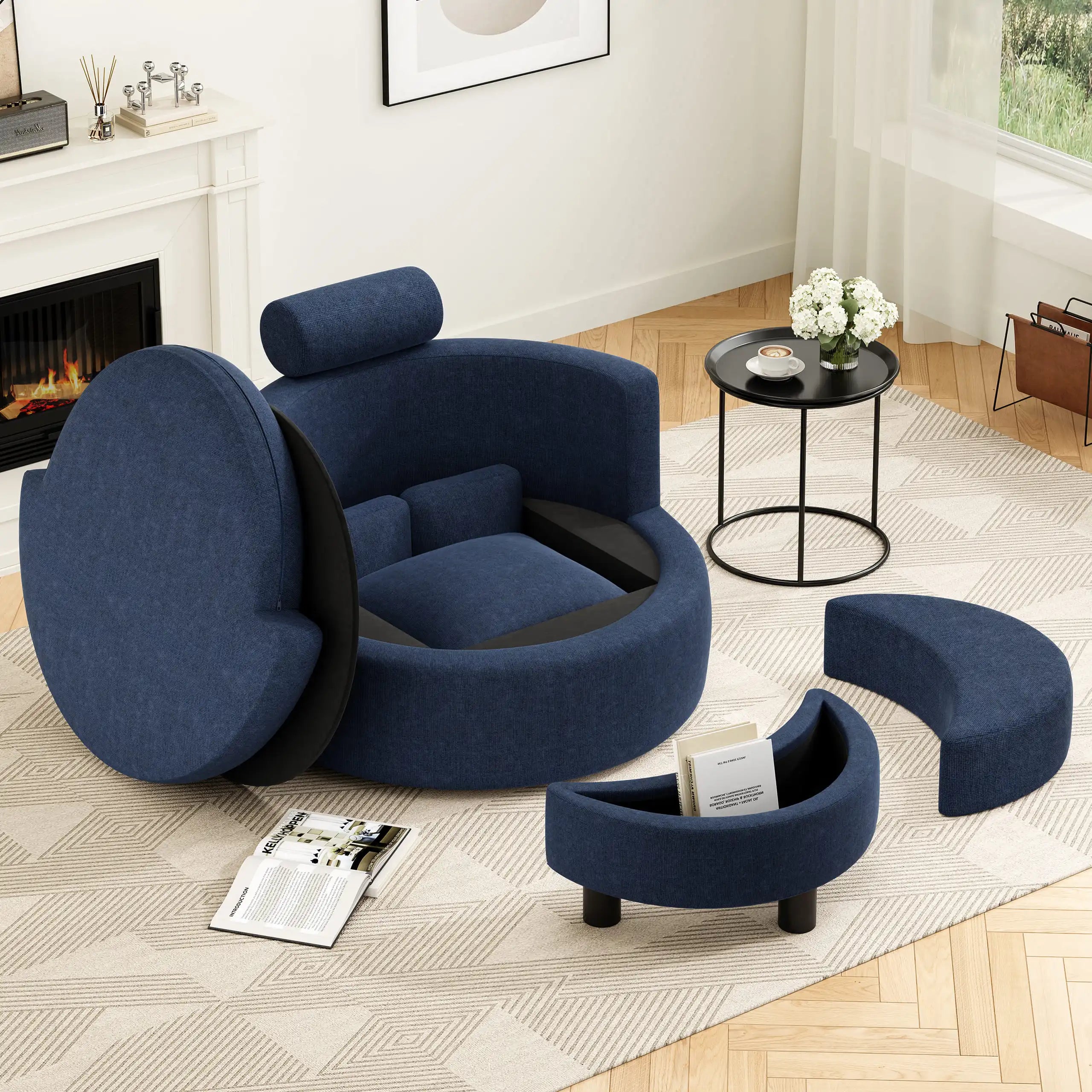 Oversized Swivel Barrel Chair with Storage Ottoman