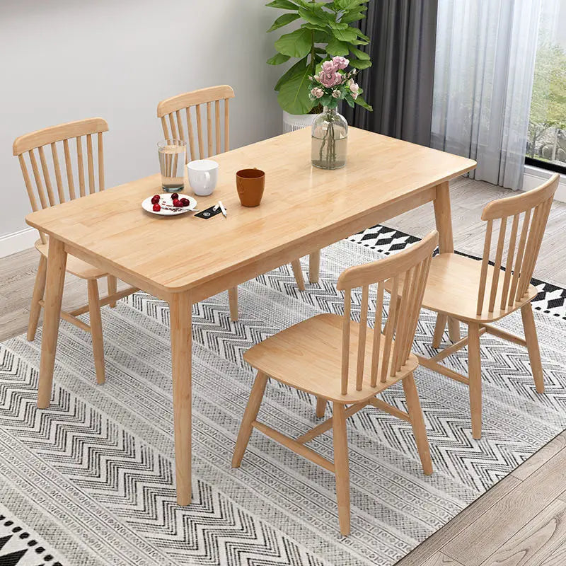 Nordic Solid Wood Dining Table Set 4 Chairs
