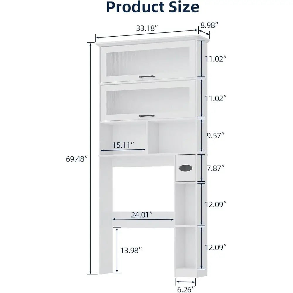White Transparent Door Over-the-Toilet Storage Cabinet