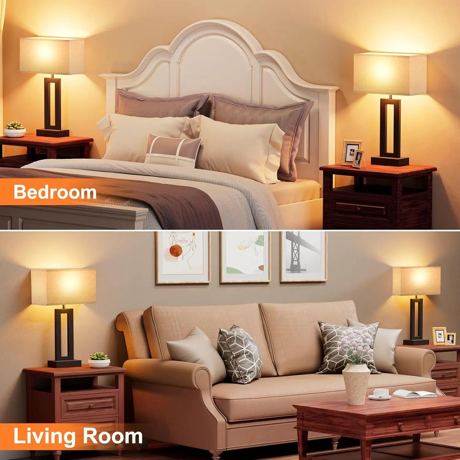 Night Stands Lamps with Touch Control, USB C+A Charging