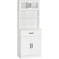 Four-Door Kitchen Pantry Cabinet with Hutch and Coffee Bar, Adjustable Shelves, White