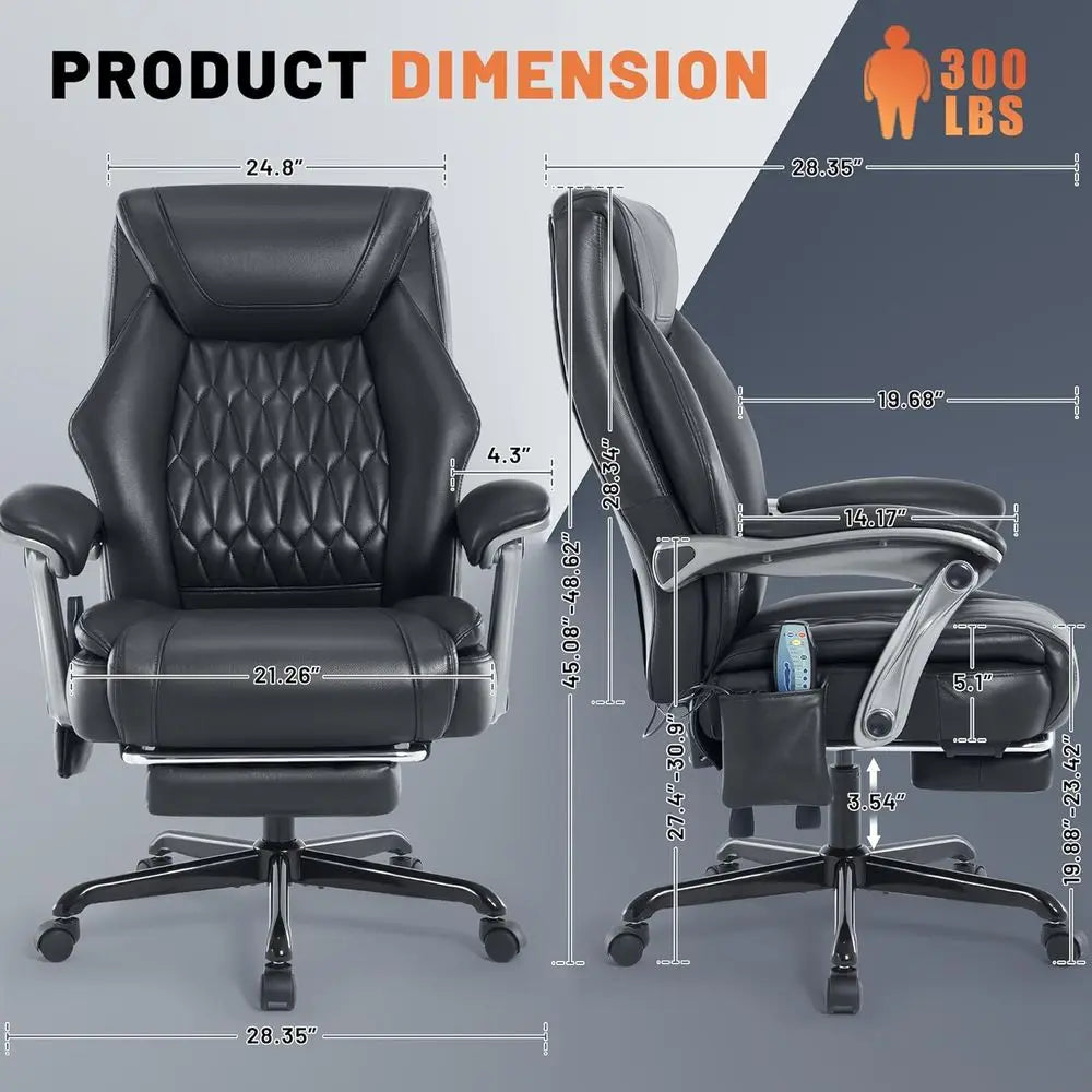 Heated Massage Office Chair with Footrest, 6-Point Vibration, Ergonomic Reclining Desk Chair, PU Leather Seat for Comfortable Ho
