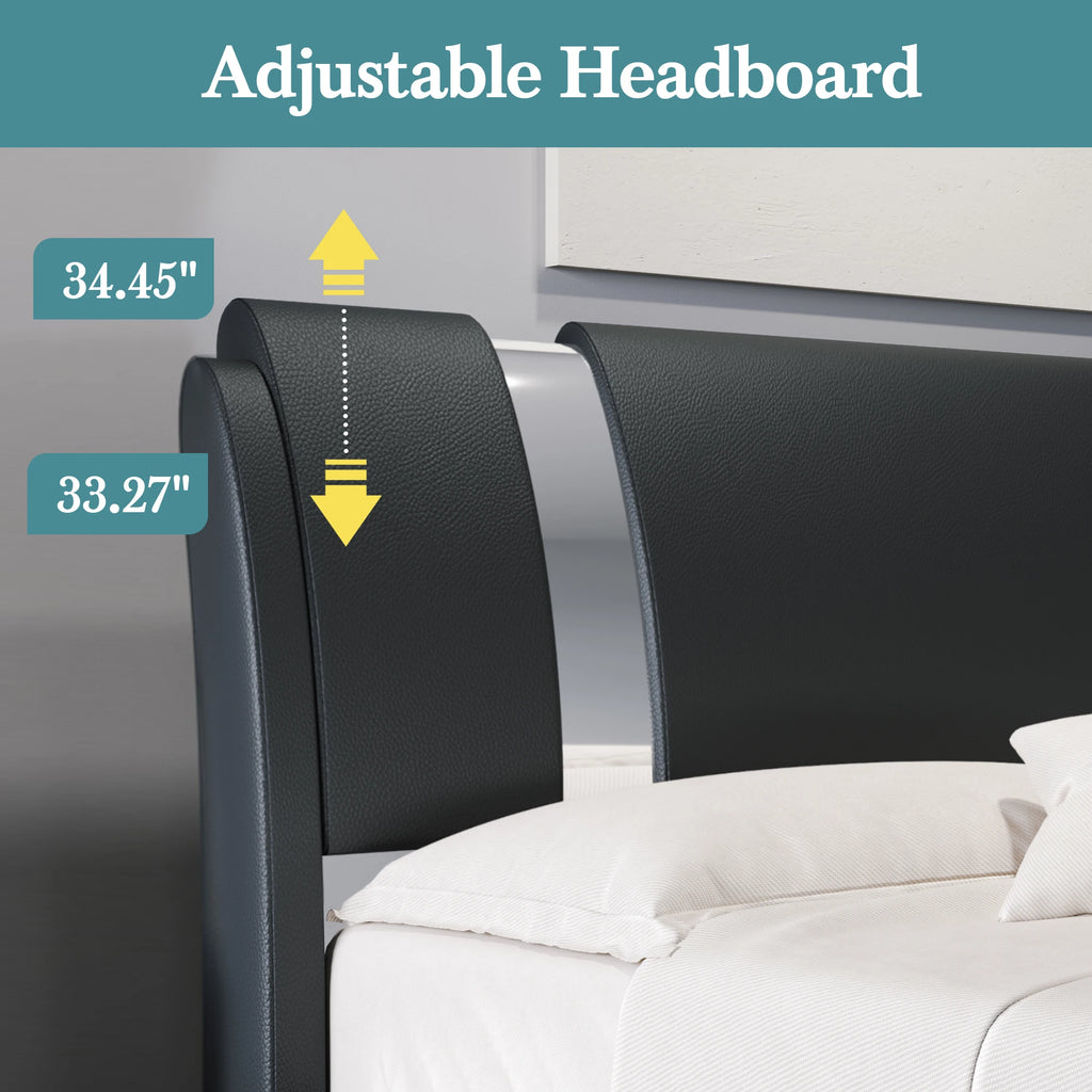 Modern Faux Leather Bed Frame with Iron Pieces