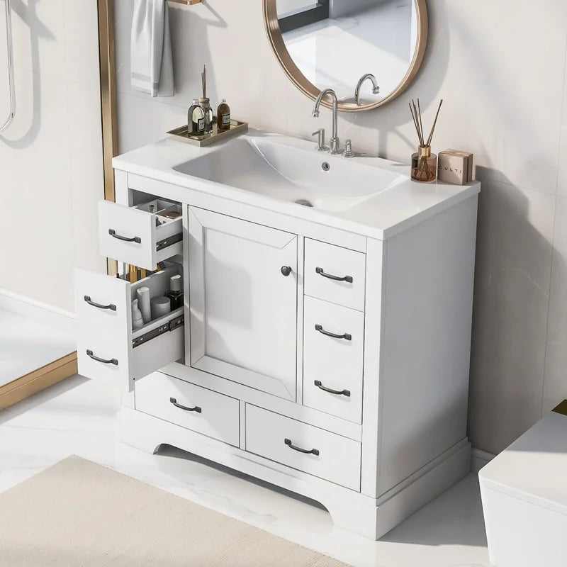 36" White Bathroom Vanity with Sink