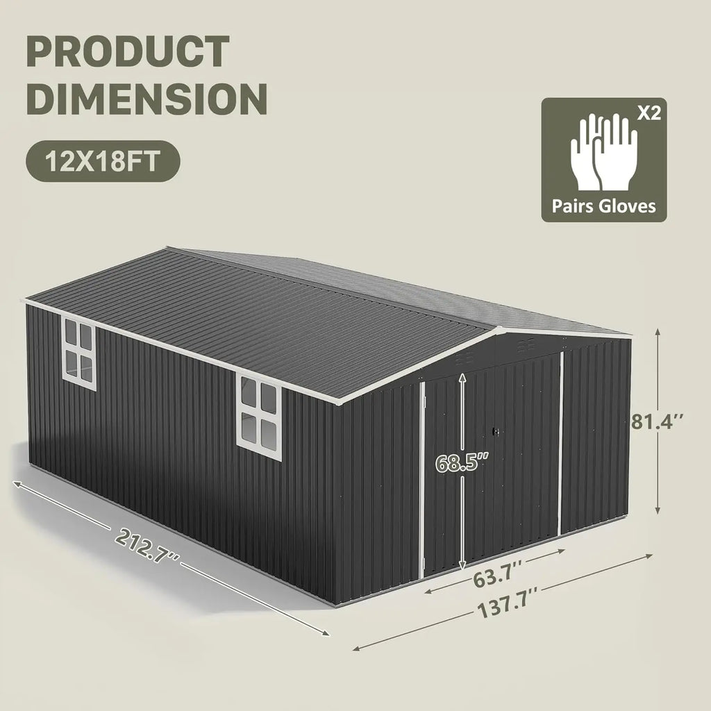 Outdoor Metal Storage Shed Lockable Doors