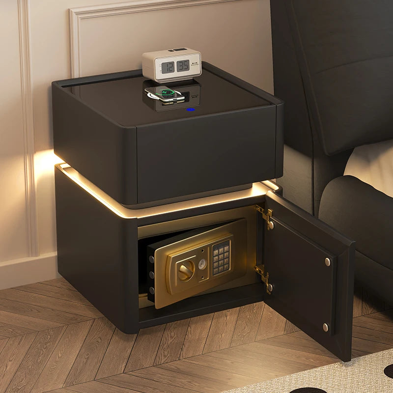 French Minimalist Bedside Table Classic with Safe