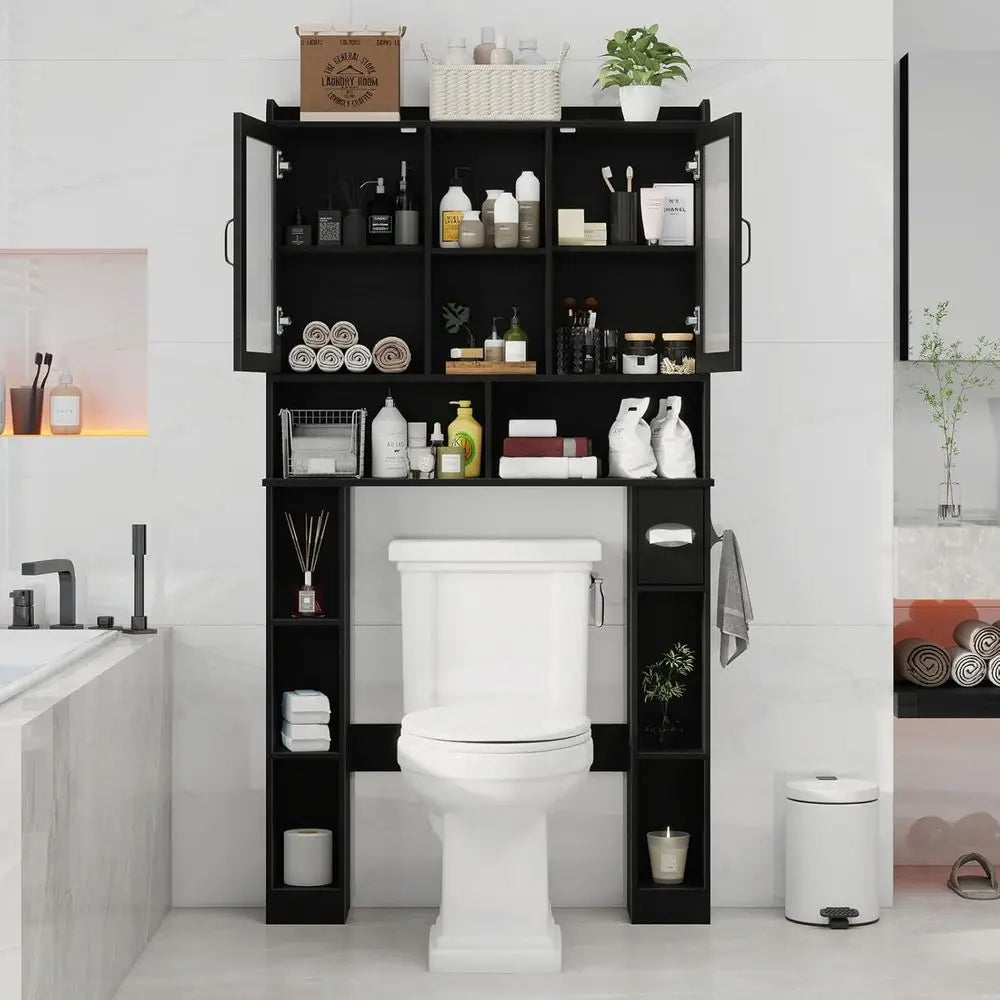Space-Saving Adjustable Over Toilet Storage Cabinet with Acrylic Door for Home, Bathroom, and Laundry