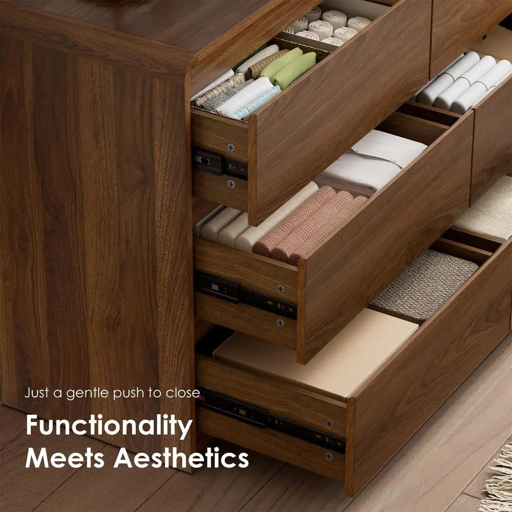 6 Drawer Dresser, 47 Wide Walnut Dresser Chest of Drawers