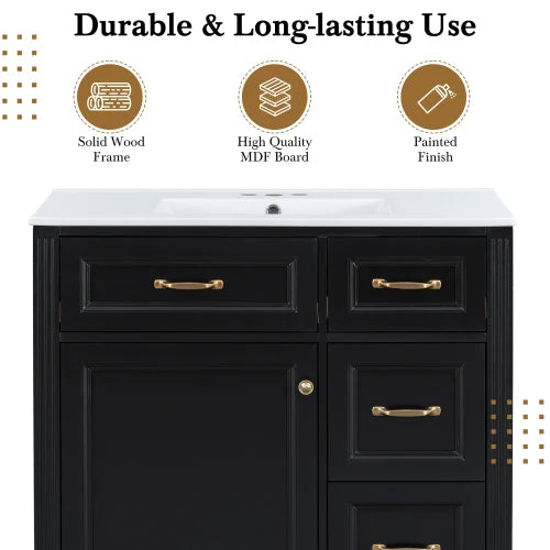 36 Inch Bathroom Vanity with Sink, Cabinet with 4 Drawers,
