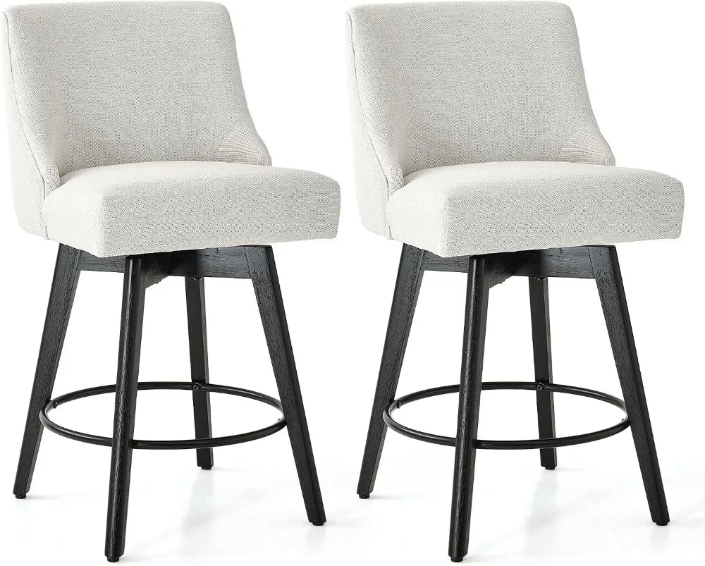 26" Swivel Counter Height Bar Stools Set of 2, Linen Fabric