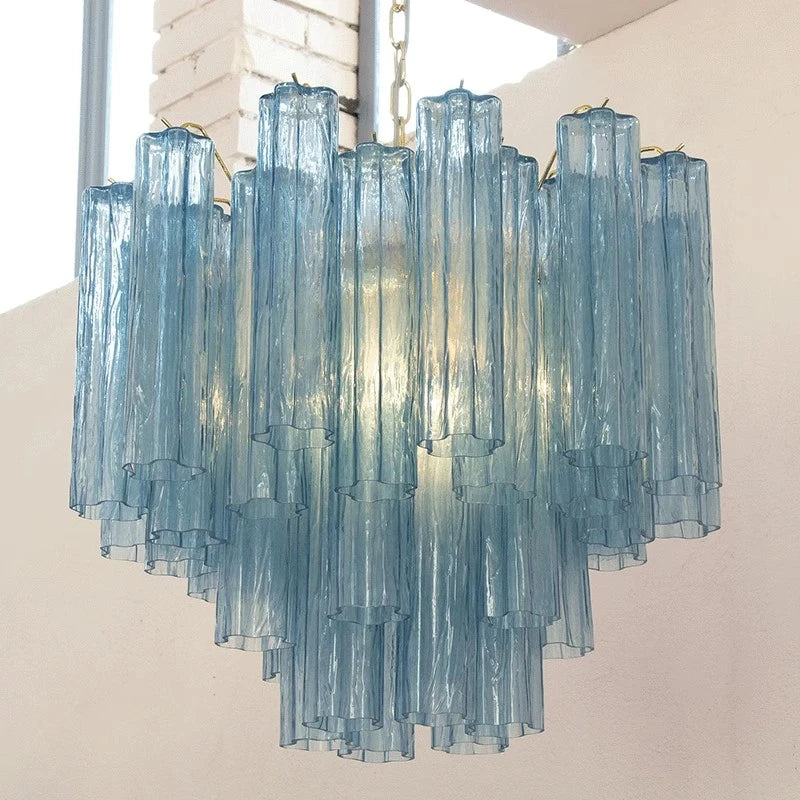 Art Deco Stained Glass Tube Chandeliers