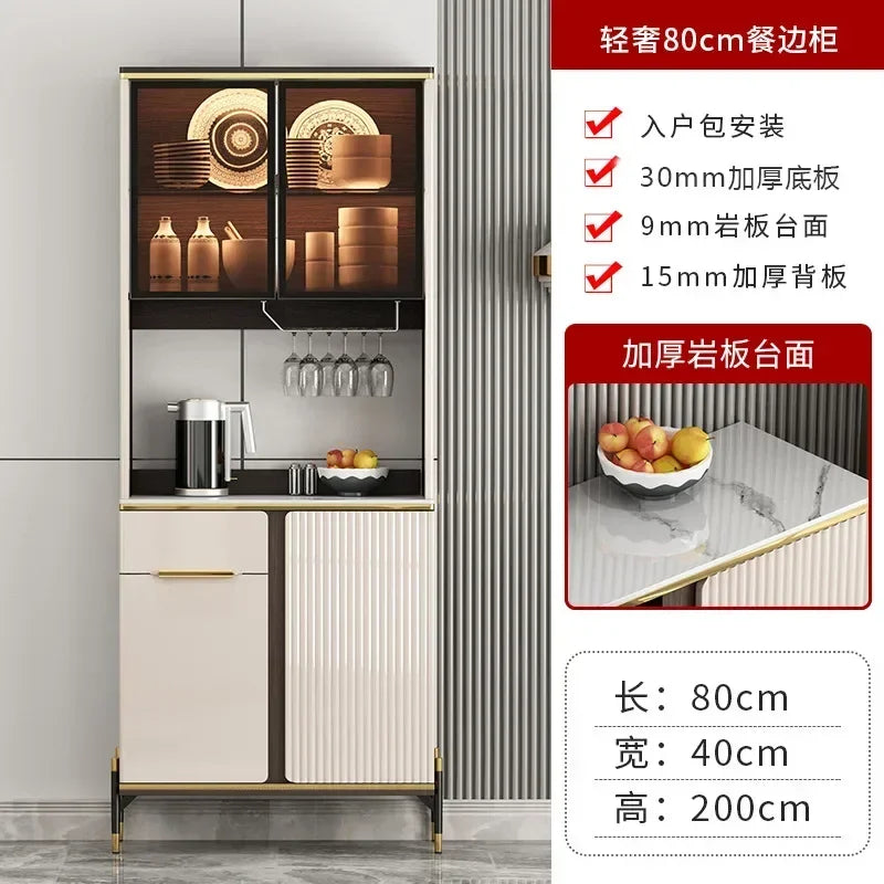 Luxury Pantry Cabinet Kitchen Hutch Buffet Sideboard Oven Countertop Storage Microwave Cabinet with 3 Door Living Room Furniture