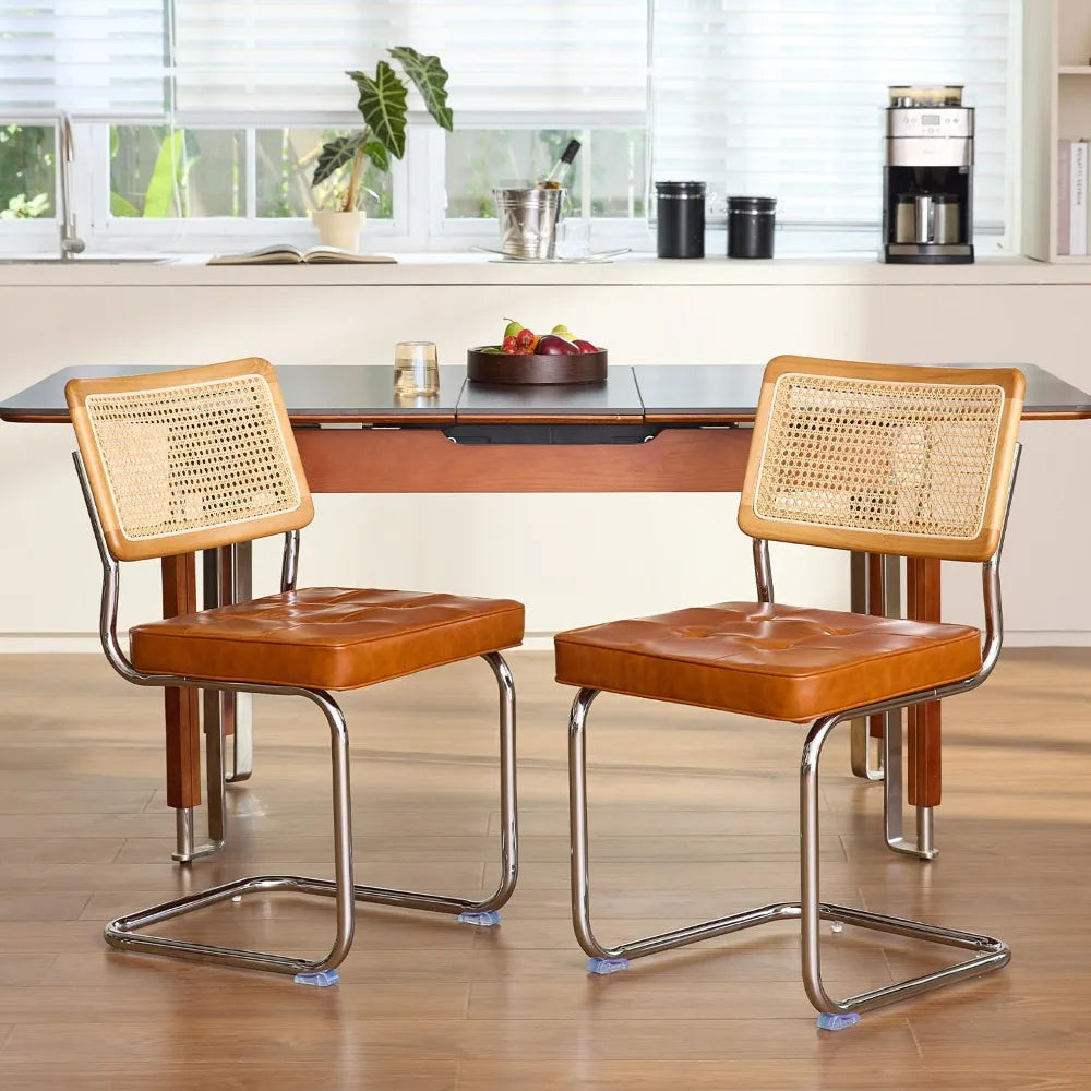 Faux Leather Rattan Dining Chairs 4
