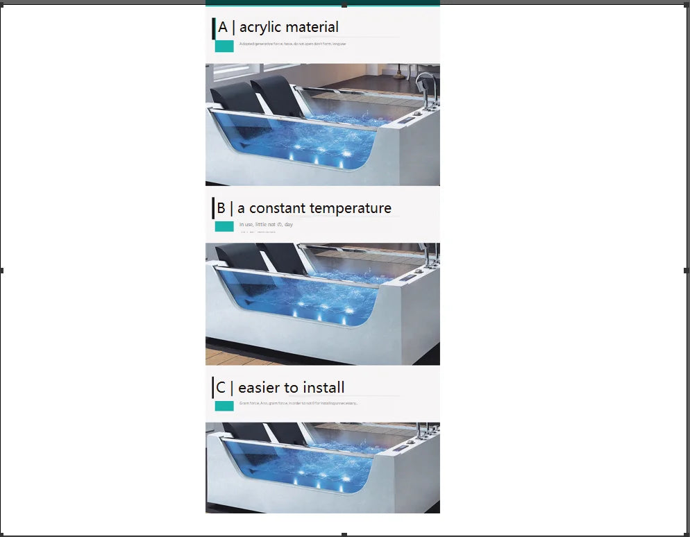Glass Acrylic Whirlpool Massage Bathtub