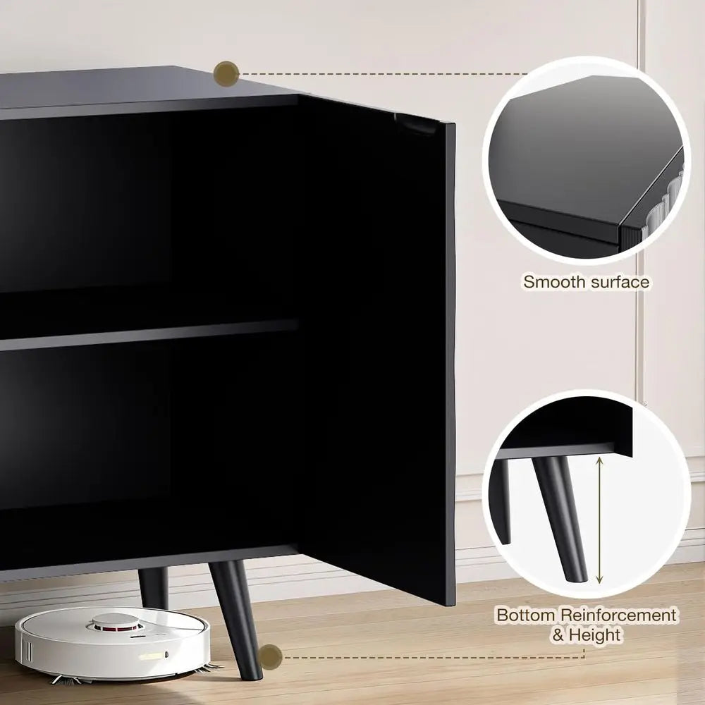 Black Wave Fluted 4-Door Sideboard Buffet