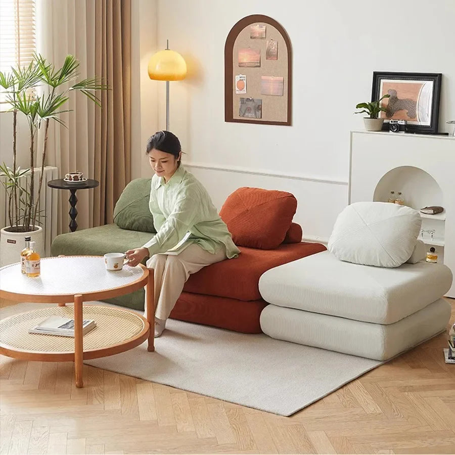 Fabric single sofa, sofa bed, tofu block lazy sofa