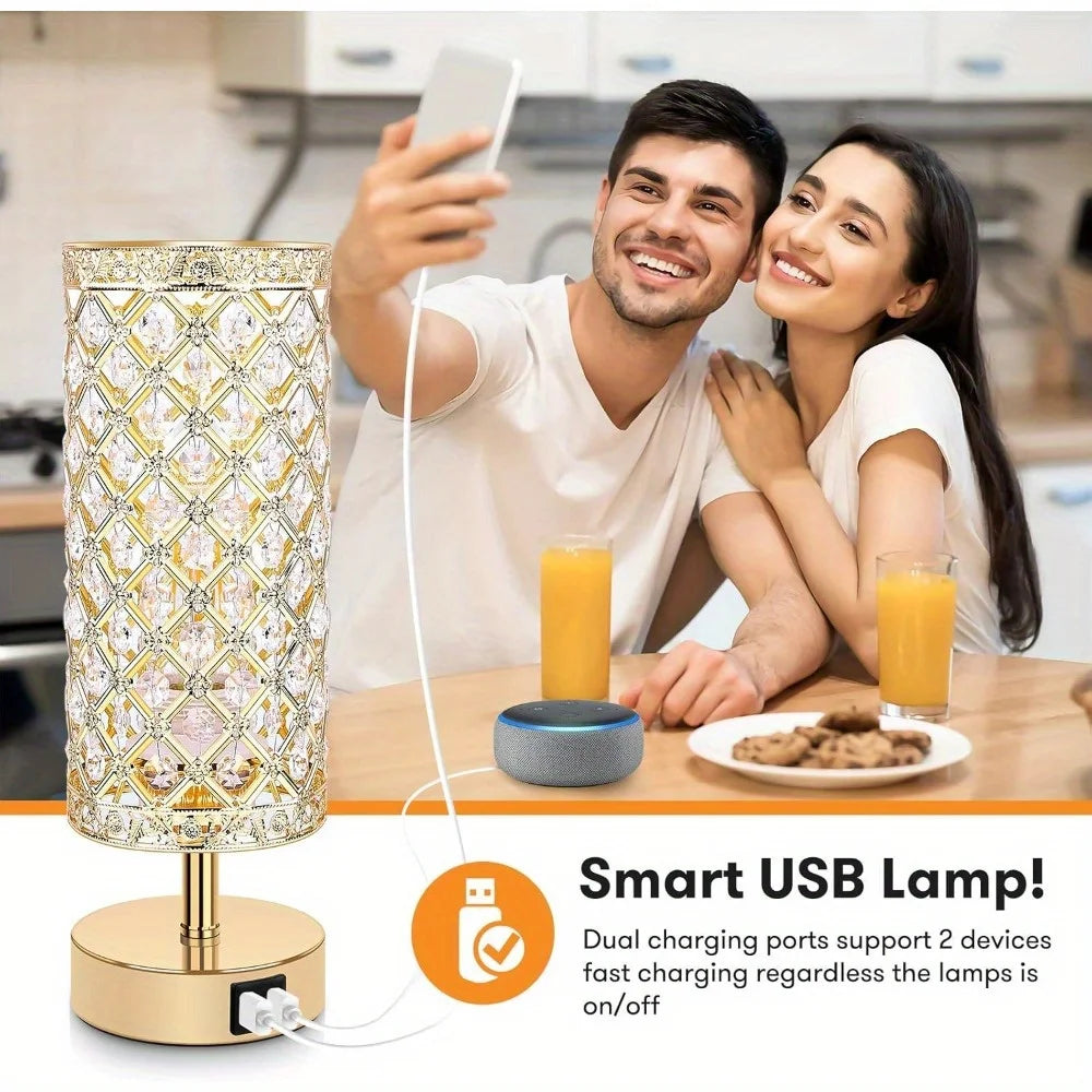Set of 2 Modern Touch Control Table Lamps with USB- Ports