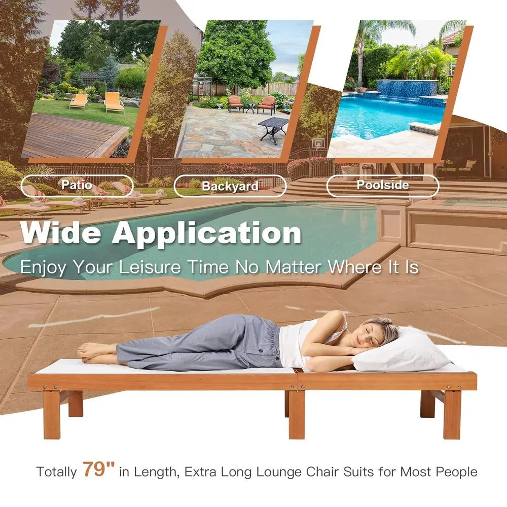 Set of 2 Patio Wood Chaise Lounge Chairs