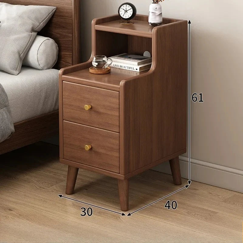 Chinese Style Nightstand - Narrow Solid Wood Bedside Table with Storage Drawer