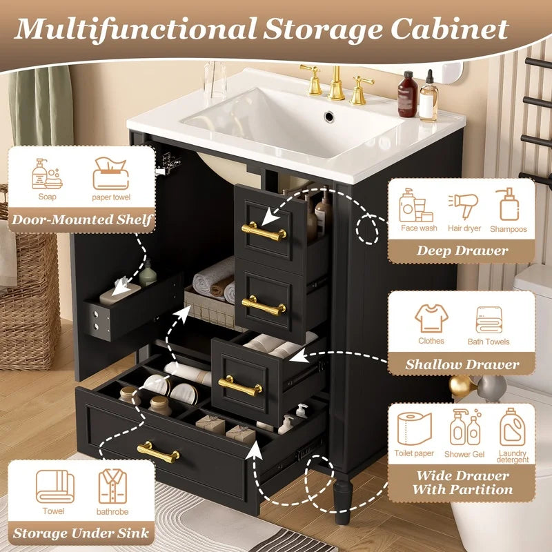 24" Modern Bathroom Vanity with Ceramic Sink