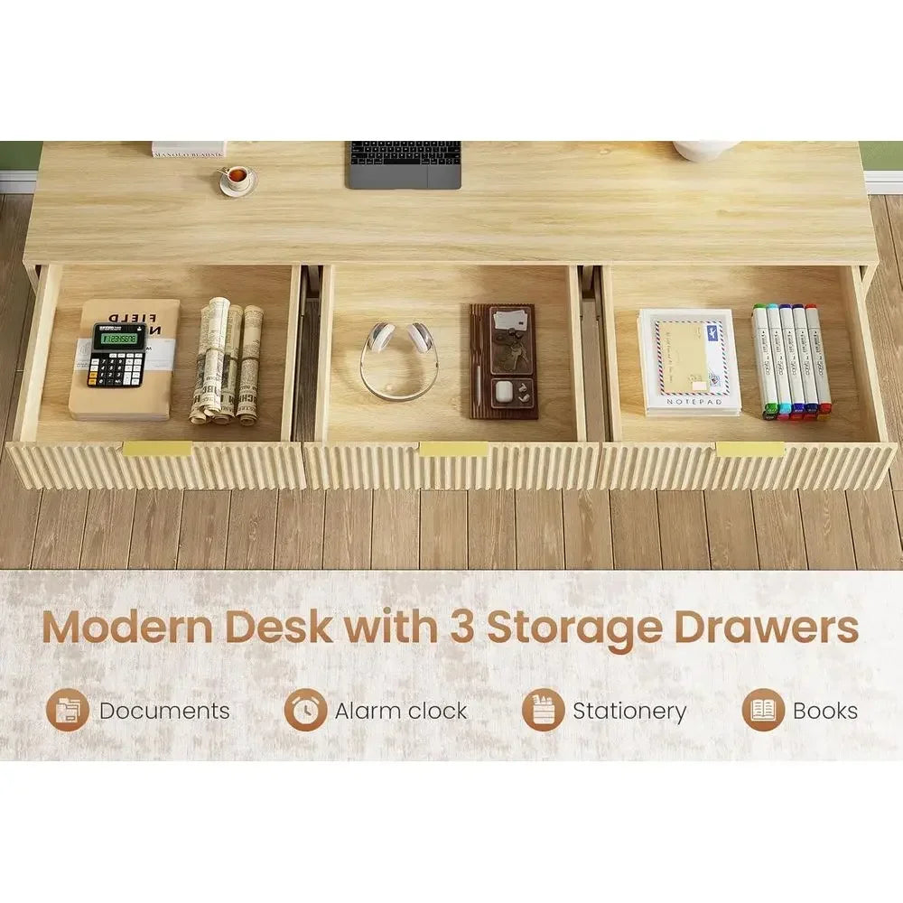 55-inch Natural Oak Executive Home Office Desk