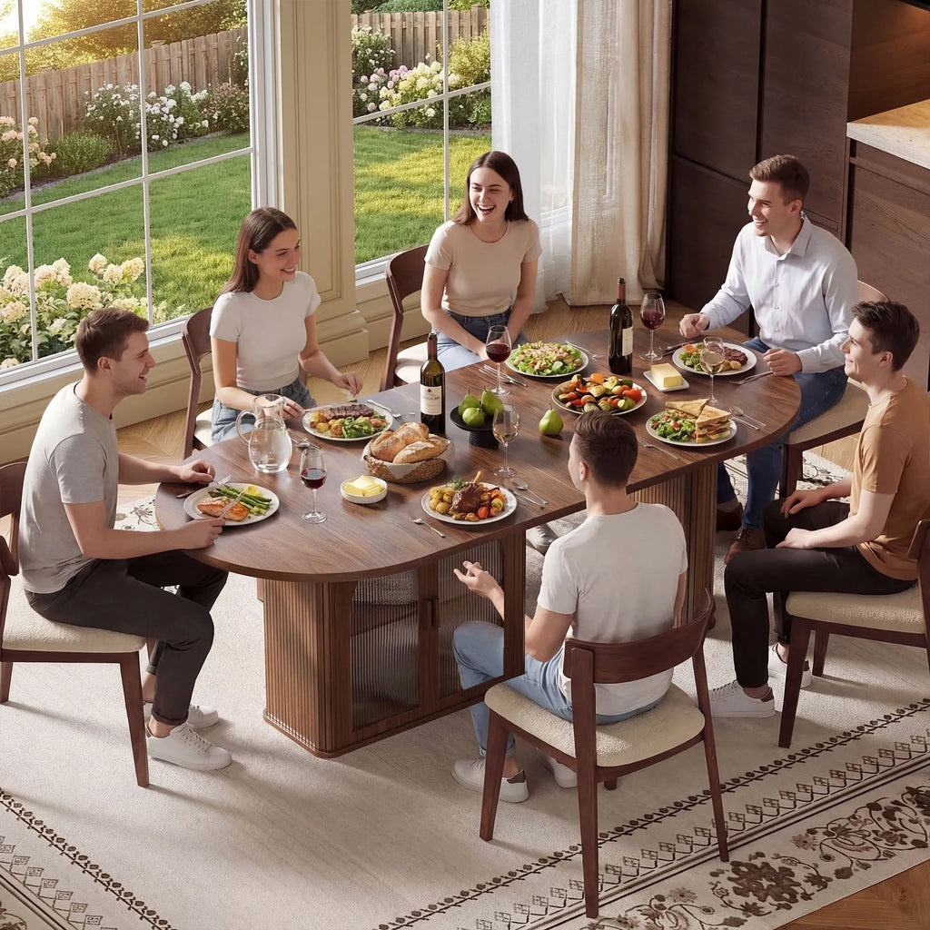 Modern Walnut 70 Inch Oval Dining Table for 6-8 People