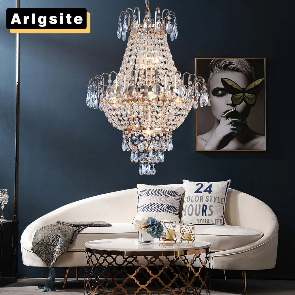 16.9-Inch 7-Head French Gold Crystal Chandelier
