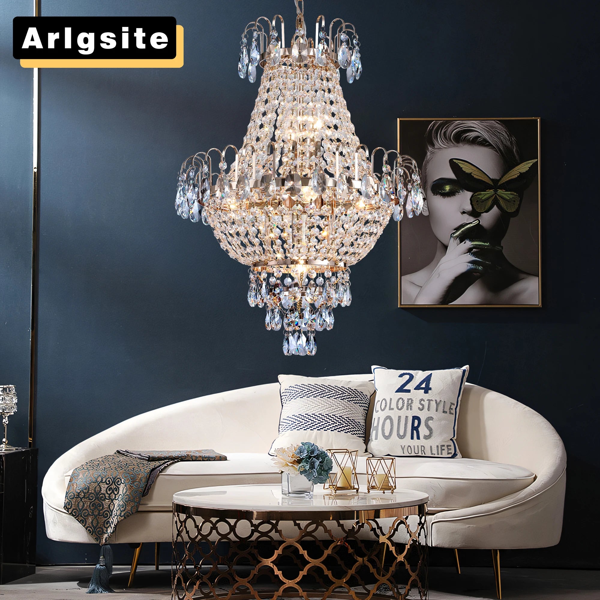 16.9-Inch 7-Head French Gold Crystal Chandelier