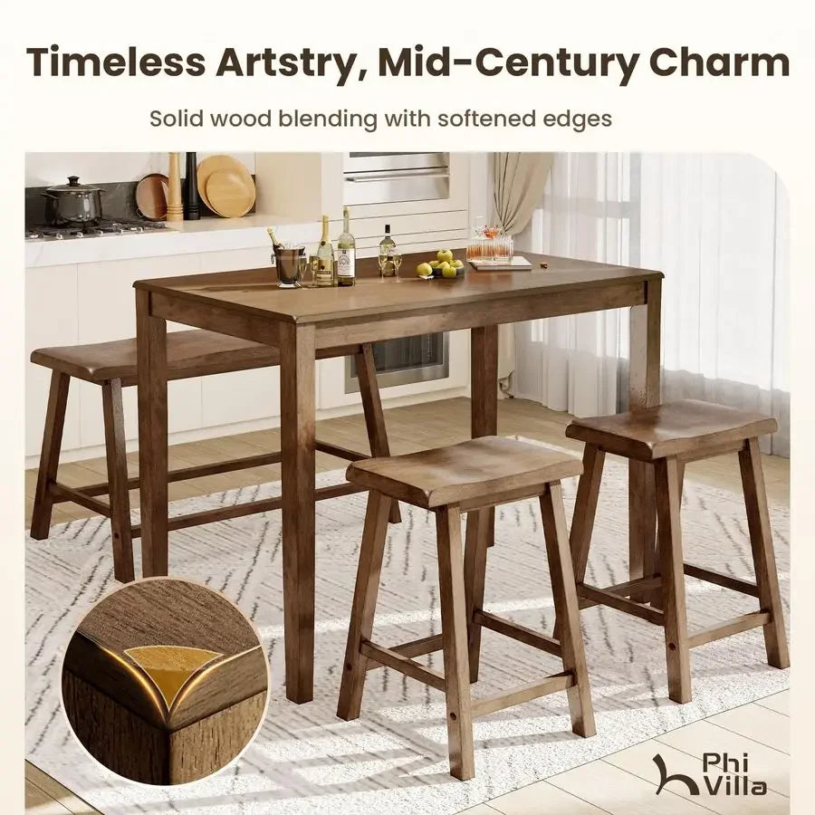 Counter Height Table and Chairs, Solid Wood