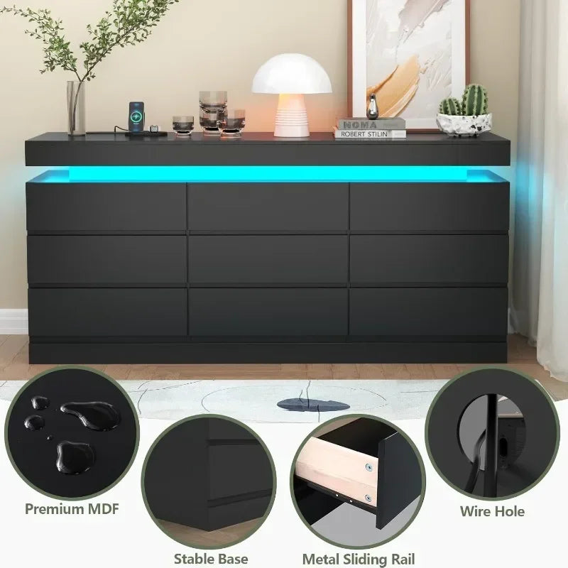 9 Drawer Dresser with Power Outlet