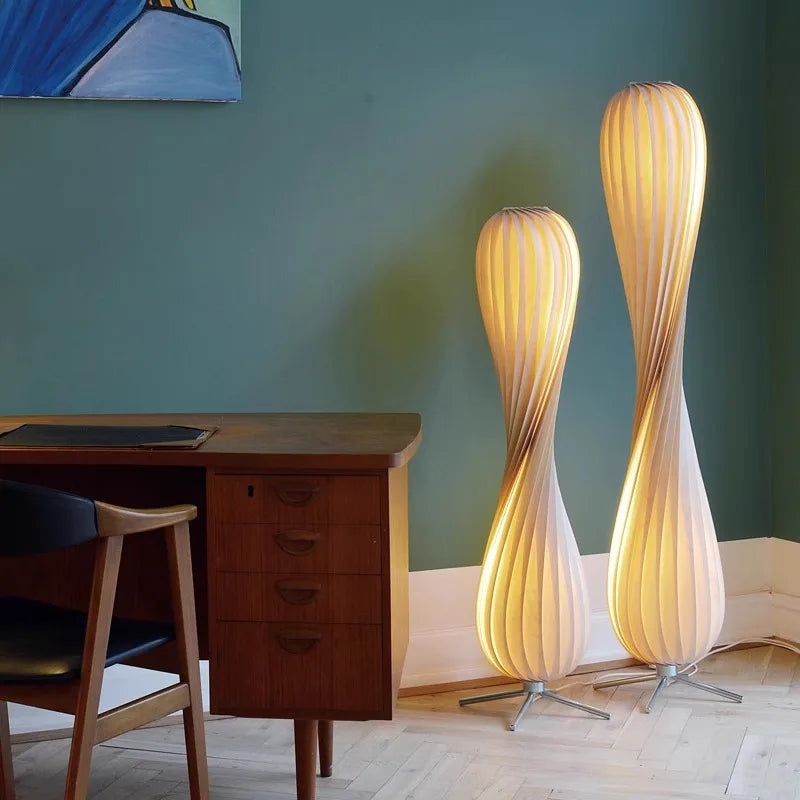 Light Luxury Wooden Curved Shade Floor Lamp