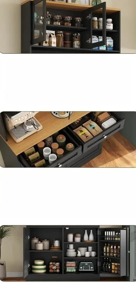 Modern Kitchen Hutch with Microwave Stand, Kitchen Pantry Storage Cabinet with 2 Darwers & Door Shelf，Tall Pantry Cabinet
