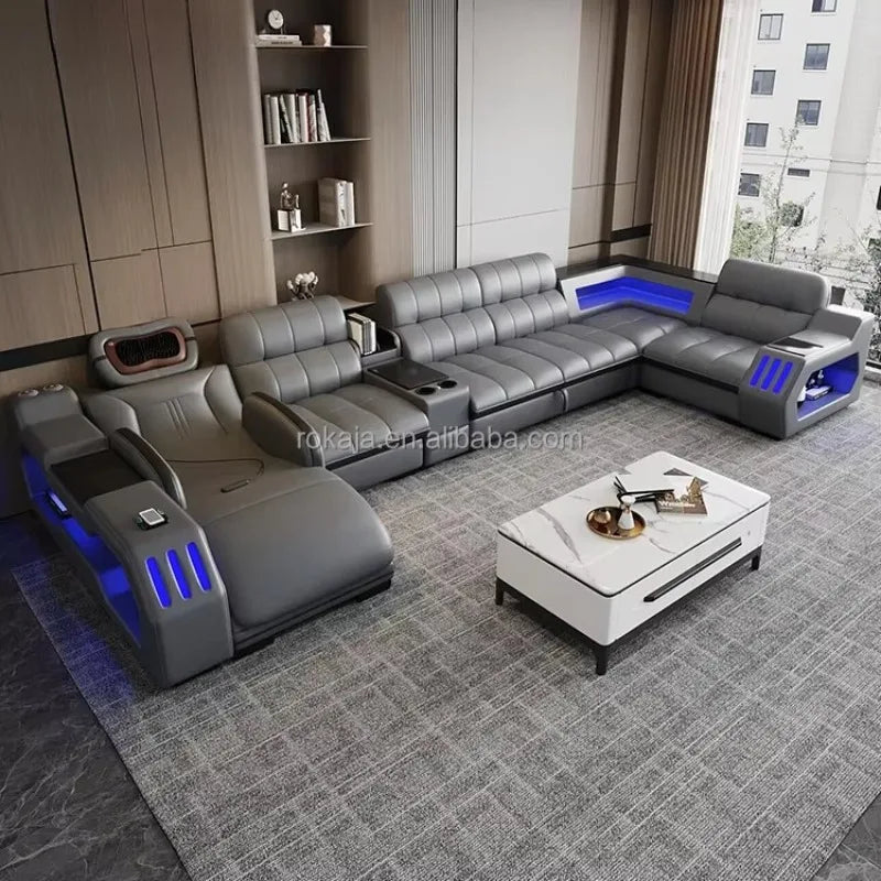 Light Emitting Smart Sofa Massage Leather Sofa