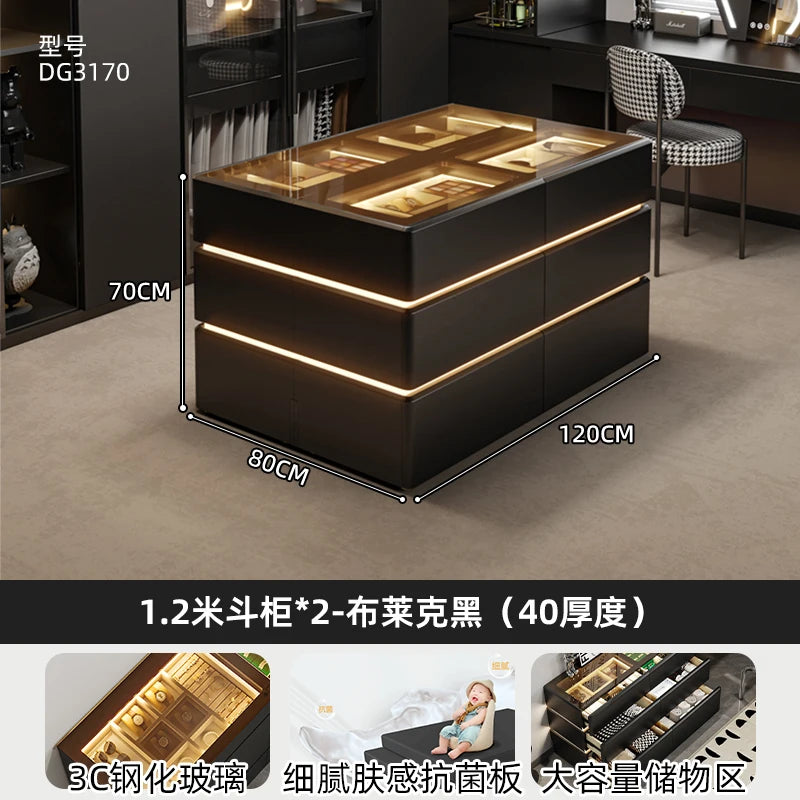 Modern chest of  6 drawers, jewelry cabinet with light